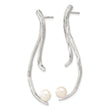 Sterling Silver RH-pltd Polish/Hammered FWC Pearl Post Dangle Earrings