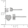 Sterling Silver RH-plated Pav‚ CZ Heart/4mm CZ Stud Post Earrings Set