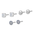 Sterling Silver Rhod-plated CZ Glass Crystal Ball 3 Pair Earrings Set