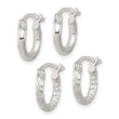 Sterling Silver Rhodium-plated Polished/Textured D/C 2 Pr. Hoop Earring Set