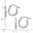 Sterling Silver Rhodium-plated Polished/Textured D/C 2 Pr. Hoop Earring Set
