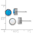 Sterling Silver Rh-plated 7mm Cr. Blue Opal / White Opal Post Earring Set