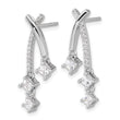 Sterling Silver Rhodium-plated Fancy CZ Dangle Post Earrings
