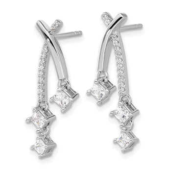 Sterling Silver Rhodium-plated Fancy CZ Dangle Post Earrings