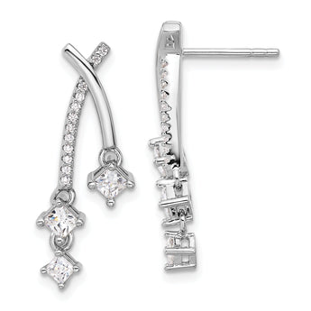 Sterling Silver Rhodium-plated Fancy CZ Dangle Post Earrings