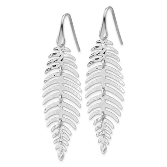 Sterling Silver Rhodium Plated Moveable Leaf Dangle Earrings