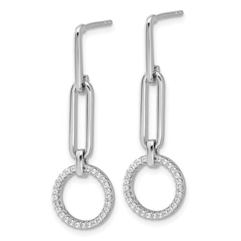 Sterling Silver Rhodium-plated CZ Dangle Post Earrings