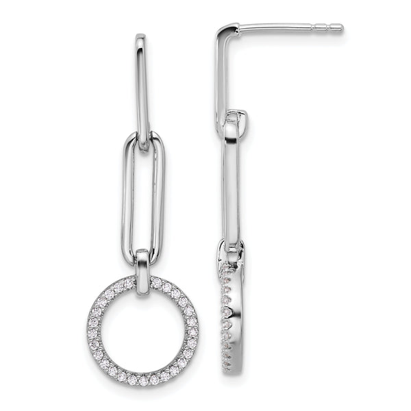 Sterling Silver Rhodium-plated CZ Dangle Post Earrings