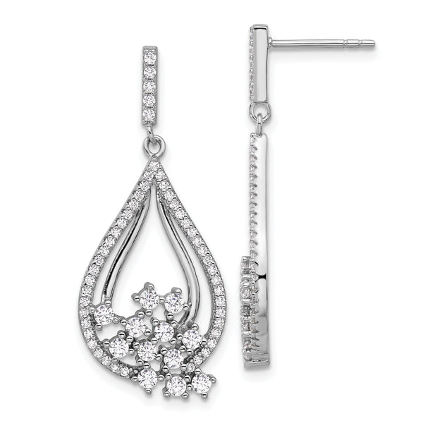 Sterling Silver Rhodium-plated Fancy CZ Dangle Earrings