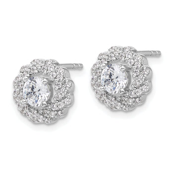 Sterling Silver Rhodium-plated CZ Round Post Earrings