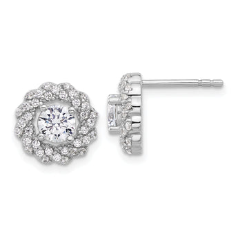 Sterling Silver Rhodium-plated CZ Round Post Earrings