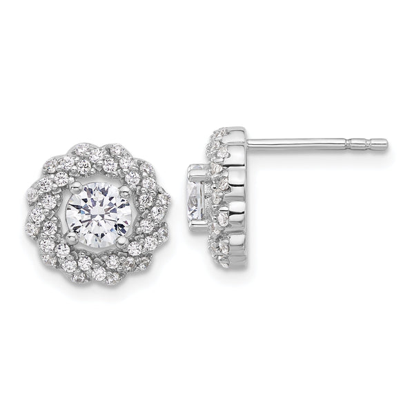 Sterling Silver Rhodium-plated CZ Round Post Earrings