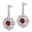 Sterling Silver RH-pltd Red Glass and Clear CZ Vintage Dangle Post Earring