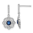 Sterling Silver RH-pltd Blue Glass and Clear CZ Vintage Dangle Post Earring