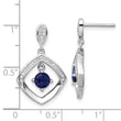 Sterling Silver RH-pltd Blue Glass and Clear CZ Fancy Square Post Earrings