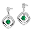 Sterling Silver RH-pltd Green Glass and Clear CZ Fancy Square Post Earrings