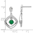 Sterling Silver RH-pltd Green Glass and Clear CZ Fancy Square Post Earrings