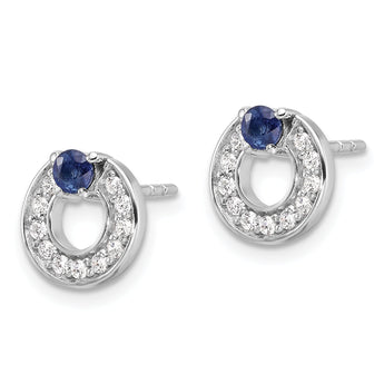 Sterling Silver RH-plated CZ and Blue Sapphire Post Earrings