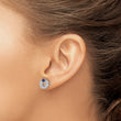 Sterling Silver RH-plated CZ and Blue Sapphire Post Earrings