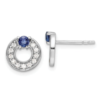 Sterling Silver RH-plated CZ and Blue Sapphire Post Earrings