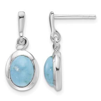 Sterling Silver RH-plated Oval Turquoise Drop Post Earrings - Birthstone Company