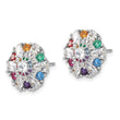 Sterling Silver Rh-pltd Rainbow Nano Crystal and Clear CZ Post Earrings