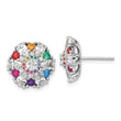 Sterling Silver Rh-pltd Rainbow Nano Crystal and Clear CZ Post Earrings