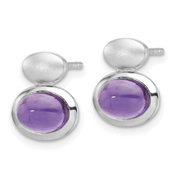 Sterling Silver RH-plated Brushed/Polished Amethyst Earrings - Birthstone Company