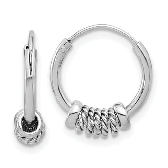 Sterling Silver Rhodium-plated Polished/Textured Endless Hoop Earrings