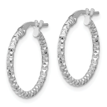Sterling Silver Rhodium-plated Polished Textured 1.60mm Hoop Earrings