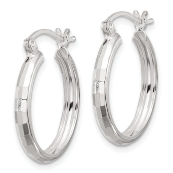 Sterling Silver Polished Textured Hoop Earrings