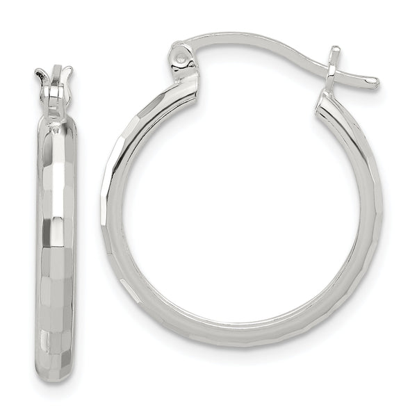 Sterling Silver Polished Textured Hoop Earrings