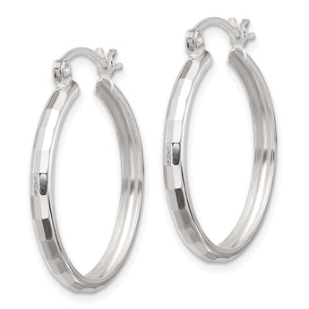 Sterling Silver Polished Textured Hoop Earrings