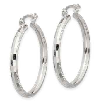 Sterling Silver Polished Textured Hoop Earrings