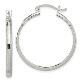 Sterling Silver Polished Textured Hoop Earrings