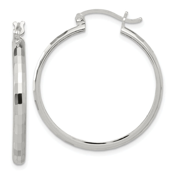 Sterling Silver Polished Textured Hoop Earrings