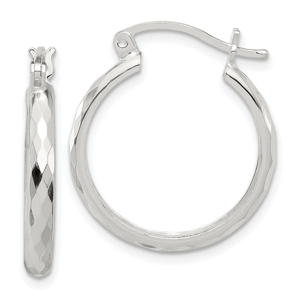 Sterling Silver Polished Textured Hoop Earrings