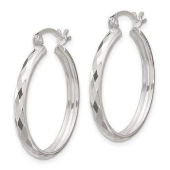 Sterling Silver Polished Textured Hoop Earrings