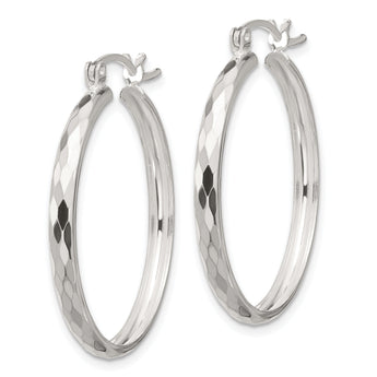 Sterling Silver Polished Textured Hoop Earrings