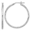 Sterling Silver Rhodium-plated Polished Diamond-cut 2.00mm Hoop Earrings