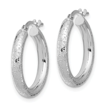 Sterling Silver Rhodium-plated Diamond-cut 3.00mm Hoop Earrings