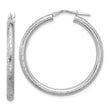 Sterling Silver Rhodium-plated Diamond-cut 3.00mm Hoop Earrings