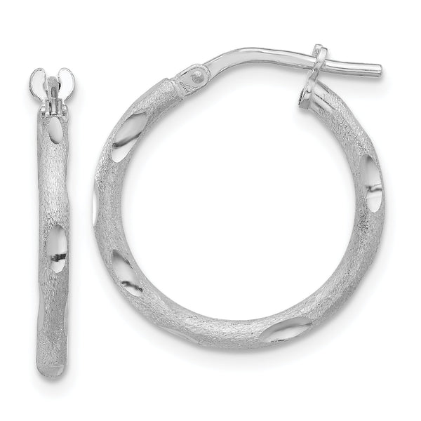 Sterling Silver Rhodium-plated Satin and Polished D/C Hoop Earrings