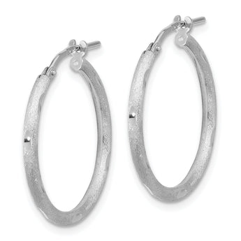 Sterling Silver Rhodium-plated Satin and Polished D/C Hoop Earrings