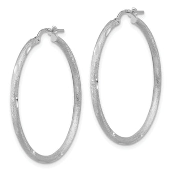 Sterling Silver Rhodium-plated Satin and Polished D/C Hoop Earrings
