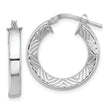 Sterling Silver Rhodium-plated Polished and Textured Hoop Earrings
