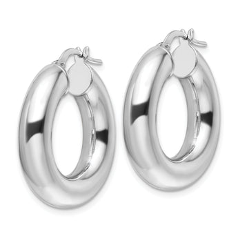 Sterling Silver Rhod-plated  Polished 6mm Hollow Tube Hoop Earrings