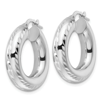 Sterling Silver Rhod-plated Polished & D/C 6mm Hollow Hoop Earrings