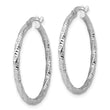 Sterling Silver Rhodium-plated Polished Diamond-cut Twist 2mm Hoop Earrings