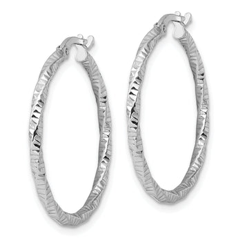 Sterling Silver Rhodium-plated Polished Diamond-cut Twist 2mm Hoop Earrings